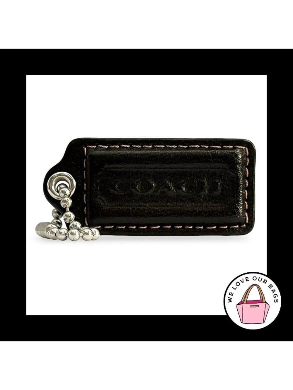 COACH HANG TAG 2.25" Espresso Brown Leather Bag Charm Keychain Fob Nickel Large